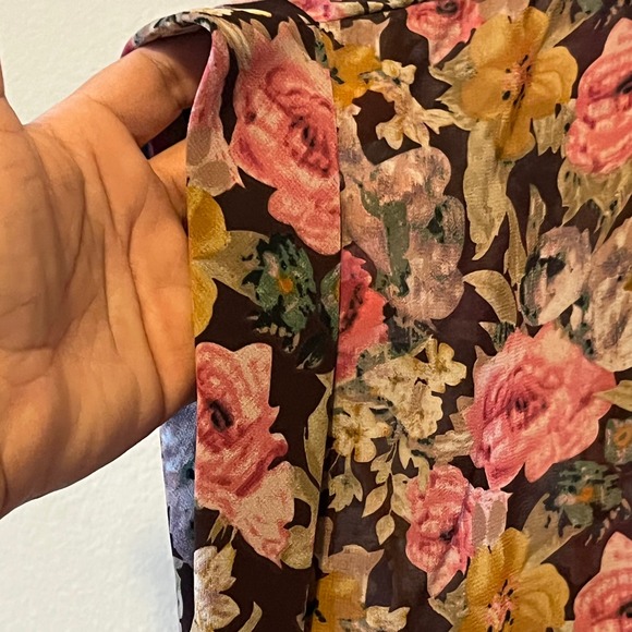 Entro Floral Print Chiffon Blouse Ruffle Neck Boho Romantic Short Sleeve Top  M‎ - Picture 7 of 12